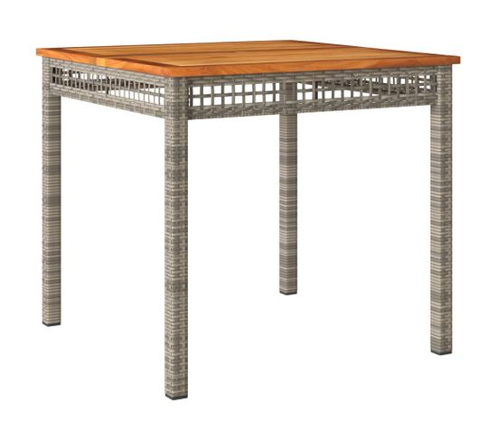 Table De Jardin Gris 80x80x74 Cm Résine Tressée Et Bois Acacia