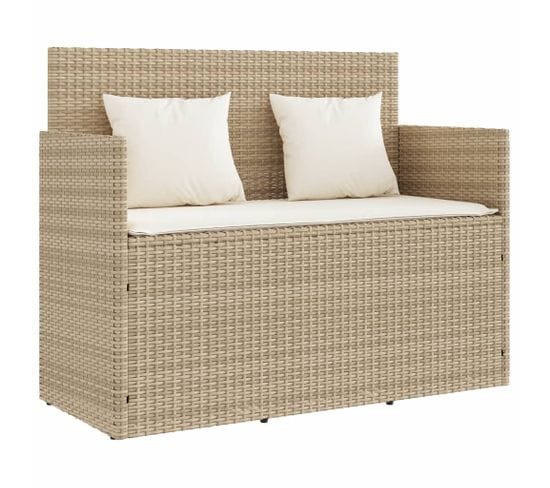 Banc De Jardin Avec Coussins Beige Résine Tressée