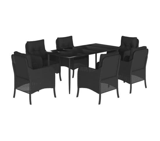 Ensemble à Manger De Jardin Coussins 7pcs Noir Résine Tressée