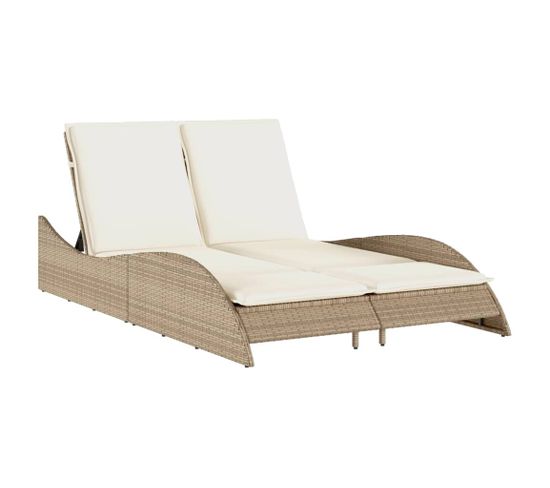 Chaise Longue Avec Coussins Beige 114x205x73 Cm Résine Tressée