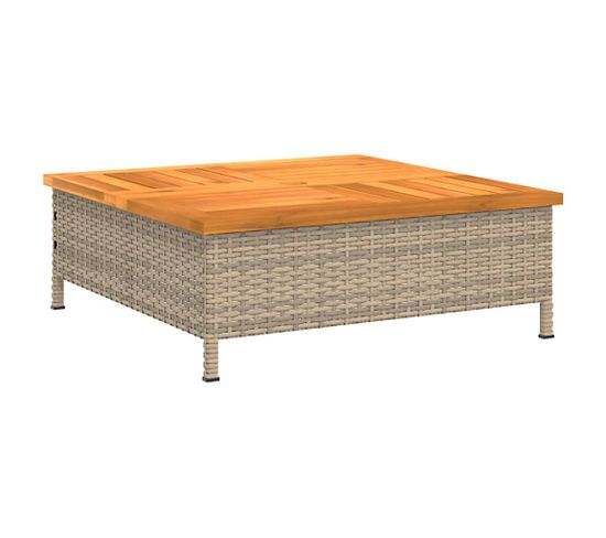 Table basse De Jardin Beige 70x70x25 Cm Résine Tressée Et Bois Acacia