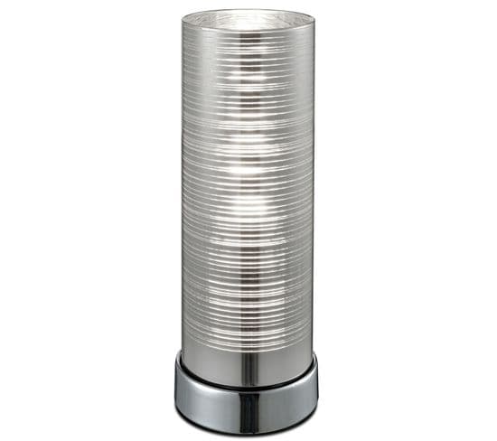 Lampe De Table Jaron - Diam. 11 X H. 24 Cm - Verre Avec Décorations Chrome