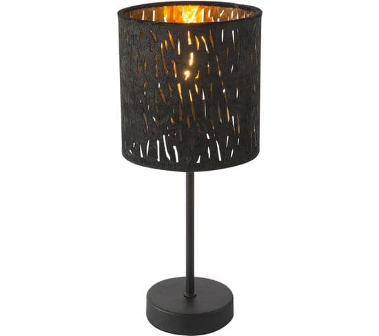 Lampe À Poser En Velours Design Tuxon - Diam. 15 X H. 35 Cm - Noir