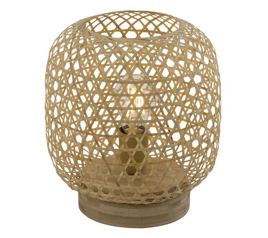 Lampe à Poser Design Bambou Mirena - Diam. 23 X H. 27 Cm - Beige Naturel