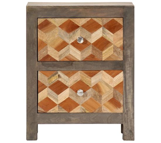 Table De Chevet,table De Nuit,meuble De Rangement Gris 40x30x50 Cm Bois De Manguier Massif