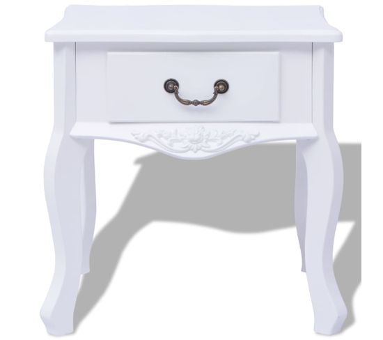 Table De Chevet, Table De Nuit, Table D'appoint Mdf Blanc