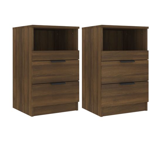 Lot De 2 Tables De Chevet - Tables De Nuit Chêne Marron Bois D'ingénierie