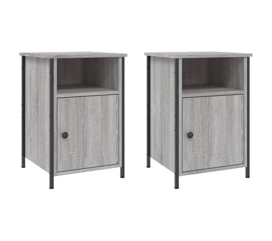 Lot De 2 Tables De Chevet - Tables De Nuit Sonoma Gris 40x42x60cm Bois D'ingénierie