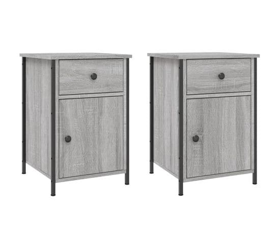 Lot De 2 Tables De Chevet - Tables De Nuit Sonoma Gris 40x42x60cm Bois D'ingénierie