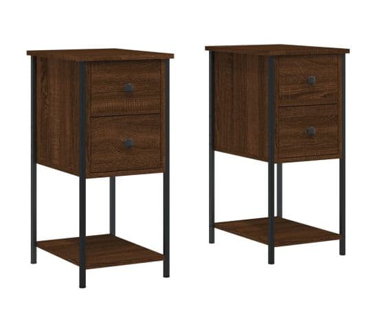 Lot De 2 Tables De Chevet - Tables De Nuit Chêne Marron 32x42x70cm Bois D'ingénierie