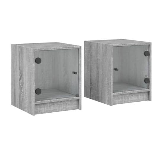 Lot De 2 Tables De Chevet Et Portes Vitrées - Tables De Nuit Sonoma Gris 35x37x42cm