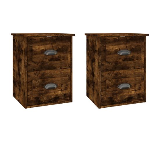 Lot De 2 Tables De Chevet Murales - Tables De Nuit Chêne Fumé 41,5x36x53 Cm