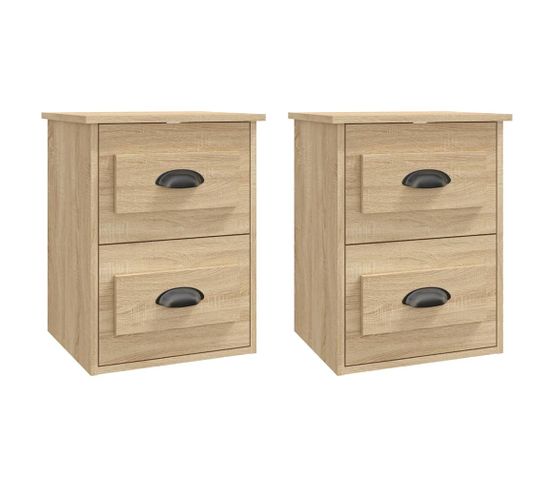 Lot De 2 Tables De Chevet Murales - Tables De Nuit Chêne Sonoma 41,5x36x53 Cm