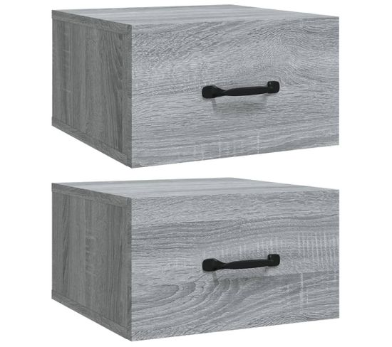 Lot De 2 Tables De Chevet Murales - Tables De Nuit Sonoma Gris 35x35x20 Cm