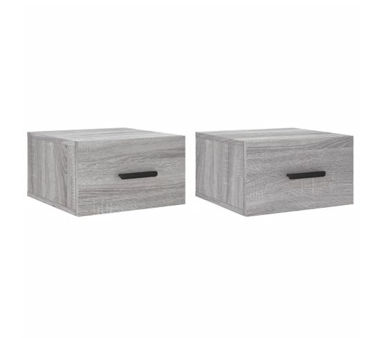 Lot De 2 Tables De Chevet Murales - Tables De Nuit Sonoma Gris 35x35x20 Cm