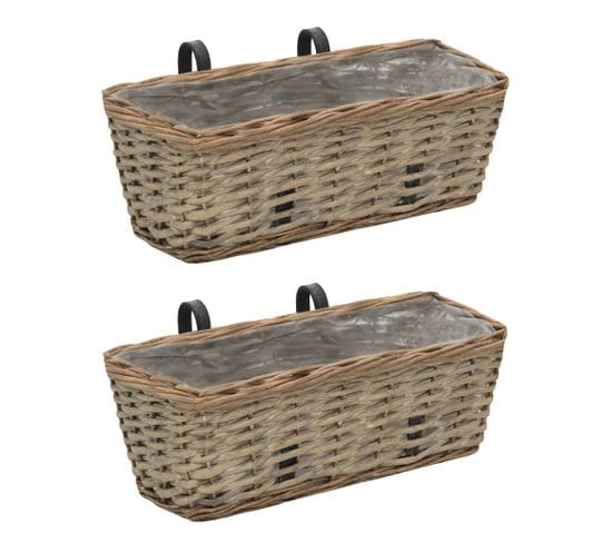 Lot De 2 Jardinières De Balcon - Pot De Fleurs Osier Avec Doublure En Pe 40 Cm