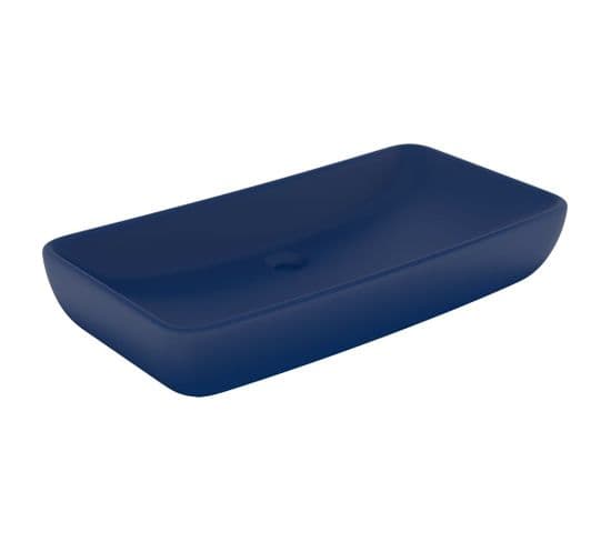 Vasque à Poser Pour Salle De Bain Rectangulaire Bleu Foncé Mat 71x38 Cm Céramique