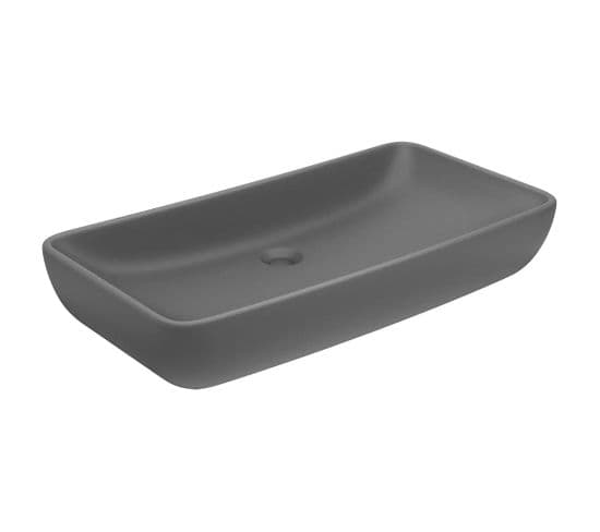 Vasque à Poser Pour Salle De Bain Rectangulaire Gris Foncé Mat 71x38 Cm Céramique