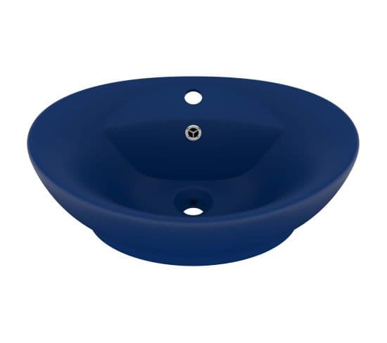 Vasque à Poser Ovale à Trop-plein Bleu Foncé Mat 58,5x39 Cm Céramique