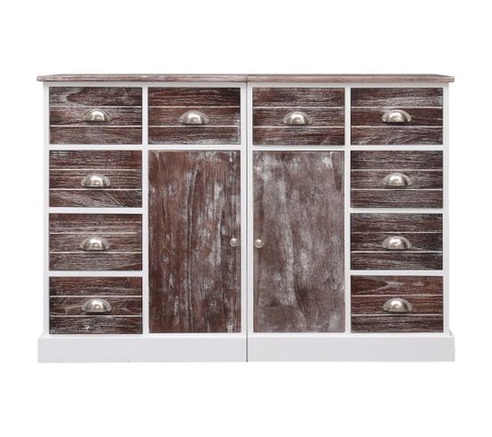 Buffet Avec 10 Tiroirs - Bahut - Meuble De Rangement Marron 113x30x79 Cm Bois