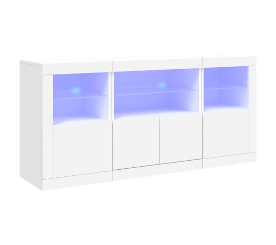 Buffet - Bahut - Meuble De Rangement Avec Lumières LED Blanc 142,5x37x67 Cm