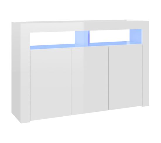 Buffet - Bahut - Meuble De Rangement Avec Lumières LED Blanc Brillant 115,5x30x75 Cm