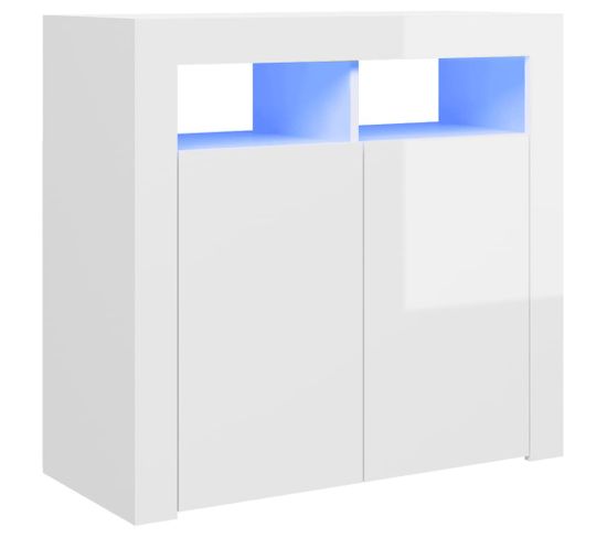 Buffet - Bahut - Meuble De Rangement Avec Lumières LED Blanc Brillant 80x35x75 Cm