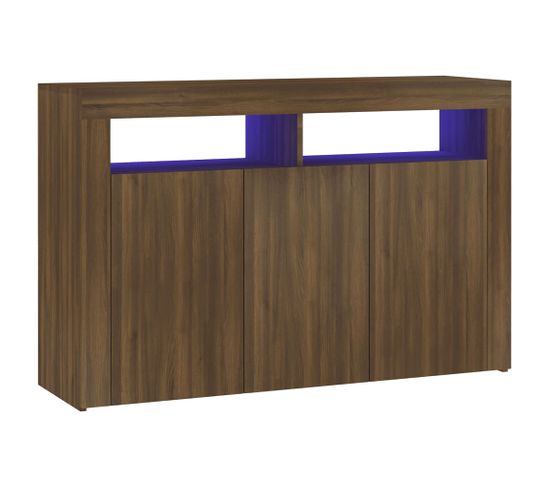 Buffet - Bahut - Meuble De Rangement Avec Lumières LED Chêne Marron 115,5x30x75 Cm