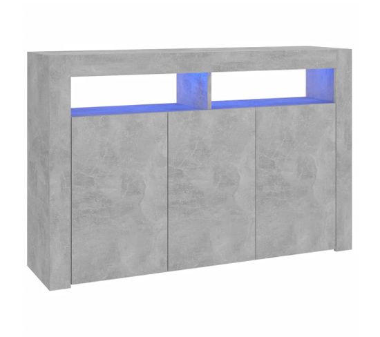 Buffet - Bahut - Meuble De Rangement Avec Lumières LED Gris Béton 115,5x30x75 Cm