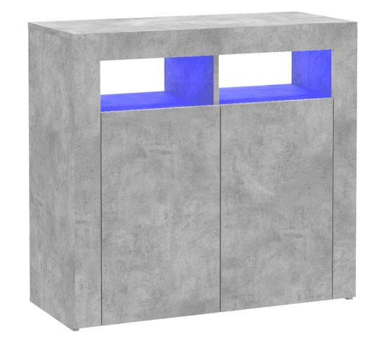 Buffet - Bahut - Meuble De Rangement Avec Lumières LED Gris Béton 80x35x75 Cm