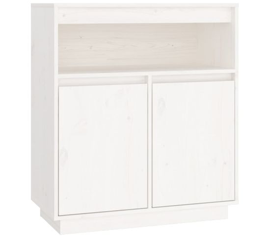 Buffet - Bahut - Meuble De Rangement Blanc 70x34x80 Cm Bois Massif De Pin