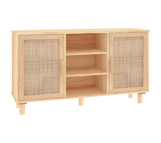 Buffet - Bahut - Meuble De Rangement Marron 105x30x60 Cm Bois De Pin Massif Et Rotin Naturel