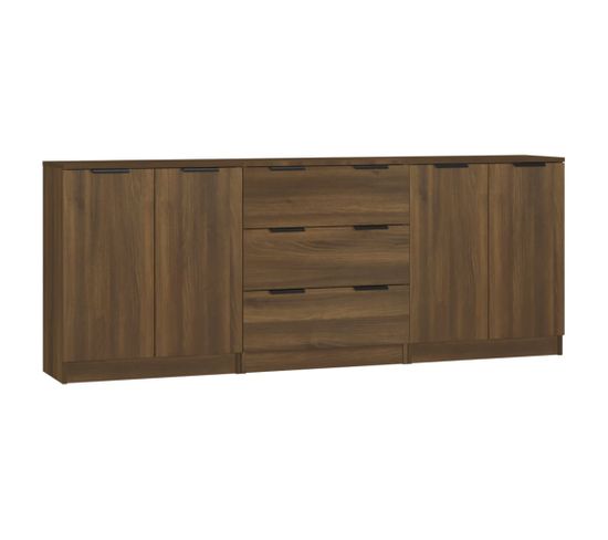 3 Pièces Buffets - Bahut - Meuble De Rangement Chêne Marron Bois D'ingénierie