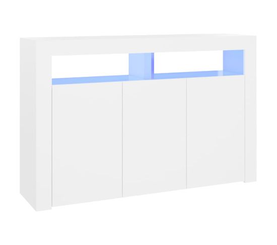 Buffet - Bahut - Meuble De Rangement Avec Lumières LED Blanc 115,5x30x75 Cm