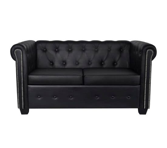 Canapé Chesterfield 2 Places - Canapé Fixe - Canapé Droit Cuir Synthétique Noir