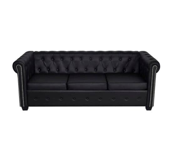 Canapé Chesterfield 3 Places - Canapé Fixe - Canapé Droit Cuir Synthétique Noir