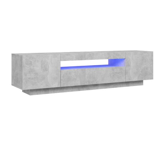 Meuble TV - Banc TV - Meuble De Rangement Pour Salon Avec Lumières LED Gris Béton 160x35x40 Cm