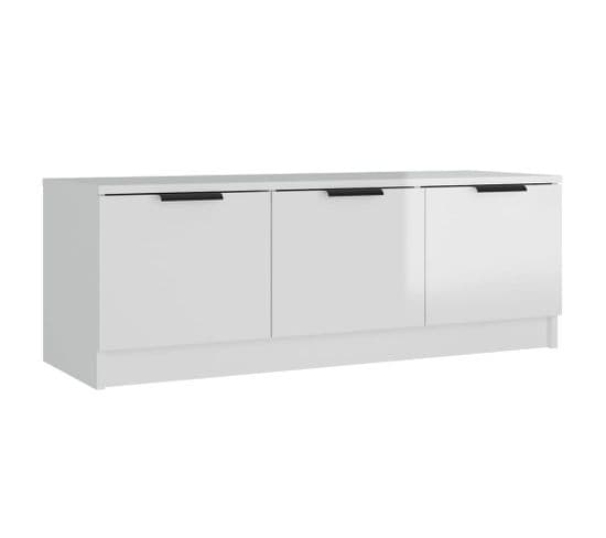 Meuble TV - Banc TV - Meuble De Rangement Pour Salon Blanc Brillant 102x35x36,5 Cm Bois D'ingénierie