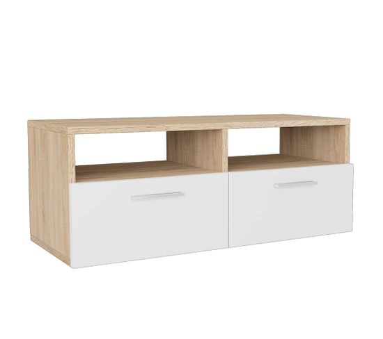 Meuble TV - Banc TV - Meuble De Rangement Pour Salon Bois D’ingénierie 95x35x36 Cm Chêne Et Blanc