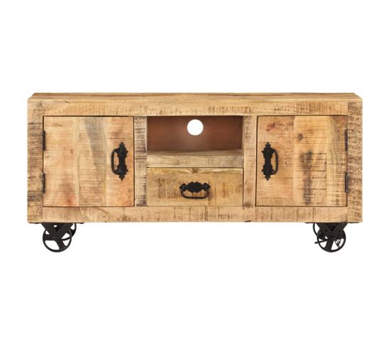 Meuble TV - Banc TV - Meuble De Rangement Pour Salon Bois De Manguier Brut 110x30x50 Cm