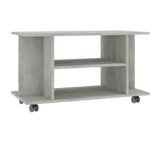 Meuble TV Avec Roulettes - Banc TV - Meuble De Rangement Gris Béton 80x40x45 Cm Bois D'ingénierie