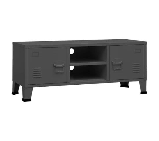 Meuble TV - Banc TV - Meuble De Rangement Pour Salon Industriel Anthracite 105x35x42 Cm Métal