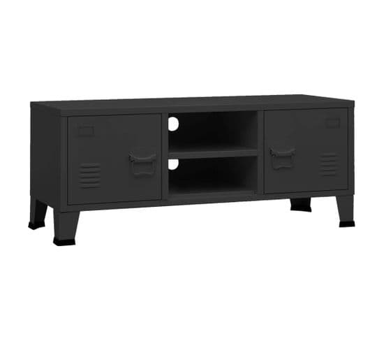 Meuble TV - Banc TV - Meuble De Rangement Pour Salon Industriel Noir 105x35x42 Cm Métal