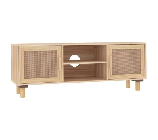 Meuble TV - Banc TV - Meuble De Rangement Marron 105x30x40 Cm Bois De Pin Massif Rotin Naturel