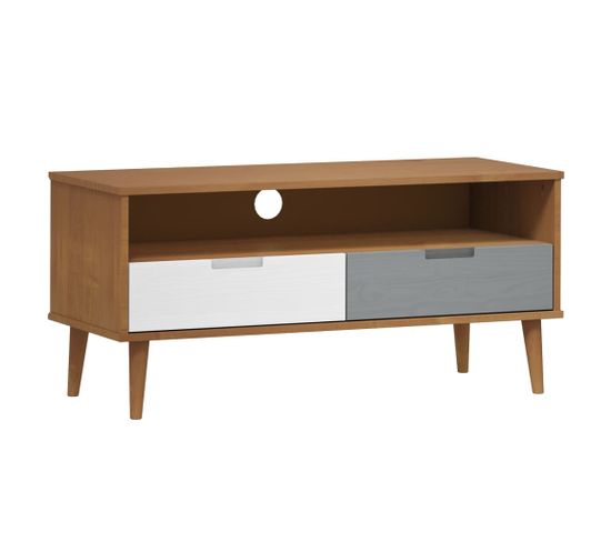 Meuble TV - Banc TV - Meuble De Rangement Pour Salon Marron 106x40x49 Cm Bois De Pin Massif