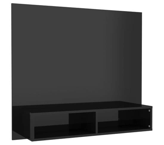 Meuble TV Mural - Mur TV - Meuble De Rangement Noir Brillant 102x23,5x90 Cm Bois D’ingénierie