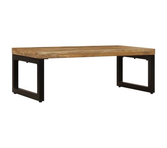 Table Basse, Table De Salon 100x50x35 Cm Bois De Manguier Solide Et Acier