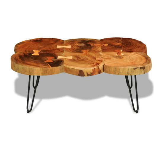 Table Basse, Table De Salon 35 Cm 6 Troncs Bois 90x60x35 Cm