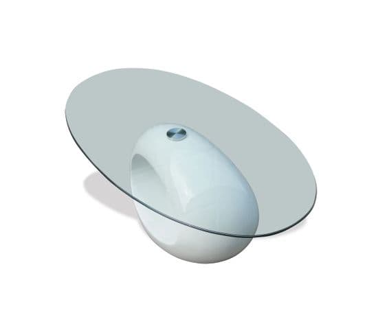 Table Basse, Table De Salon Avec Dessus De Table En Verre Ovale Blanc Brillant