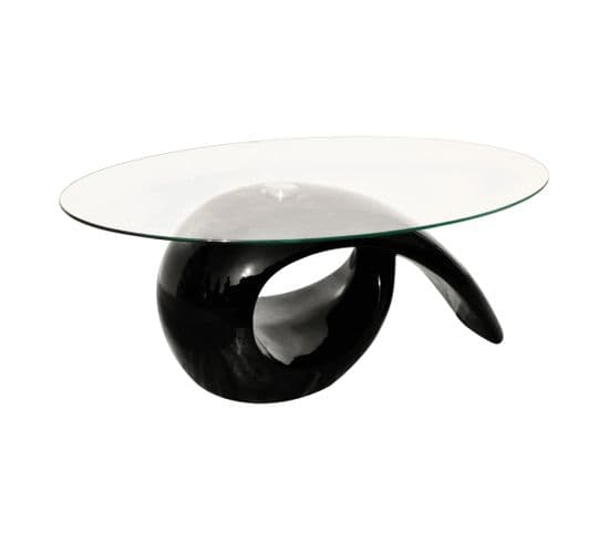 Table Basse, Table De Salon Avec Dessus De Table En Verre Ovale Noir Brillant